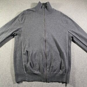 Gap Mens Full Zip Mock Neck Cotton Cardigan Sweater Gray Large Lightweight